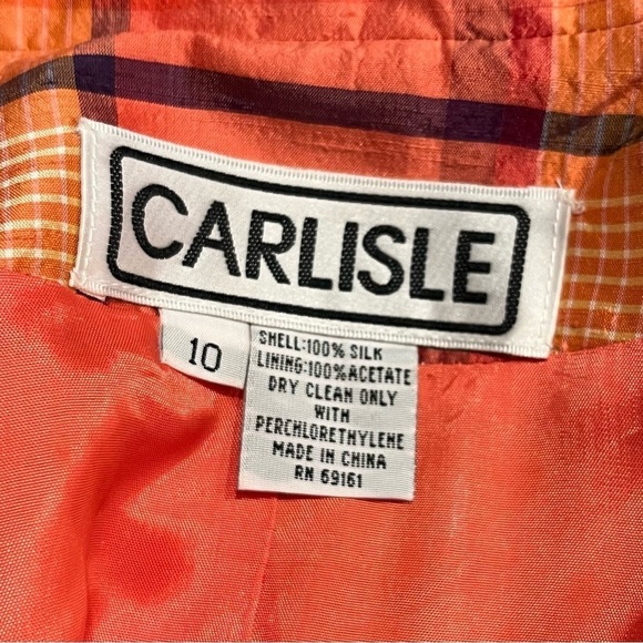 Carlisle Orange Silk Taffeta Paid Two Button Blazer Size 10 - Picture 4 of 8